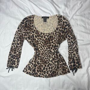 Silx by August Silk Leopard Print Lace Up Sleeve Top